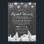 Winter wonderland chalkboard bridal shower invitation<br><div class="desc">Chic elegant country rustic bridal shower party invitation template with falling snowflakes, pine trees winter wonderland, and an arrow on dark grey charcoal chalkboard background. Fill in your information in the spots, You can choose to customize it further changing fonts and colors of lettering. ---- The invitation is suitable for...</div>