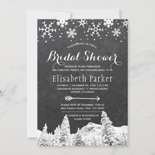 Winter wonderland chalkboard bridal shower invitation