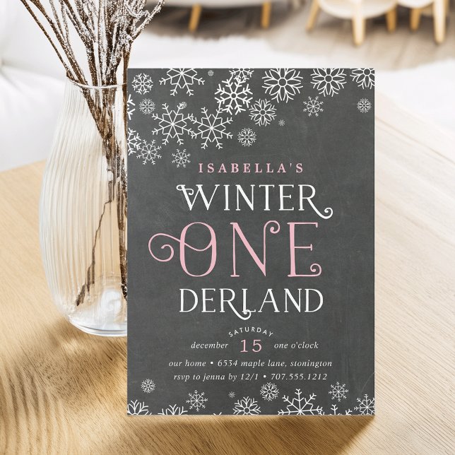 Winter Wonderland Chalkboard First Birthday Invite (Creator Uploaded)