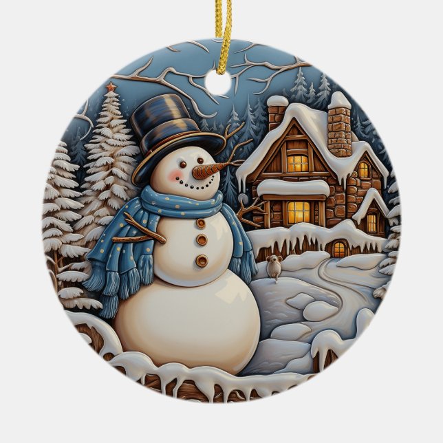 Winter Wonderland Charm: Retro Christmas Ceramic Ornament (Front)