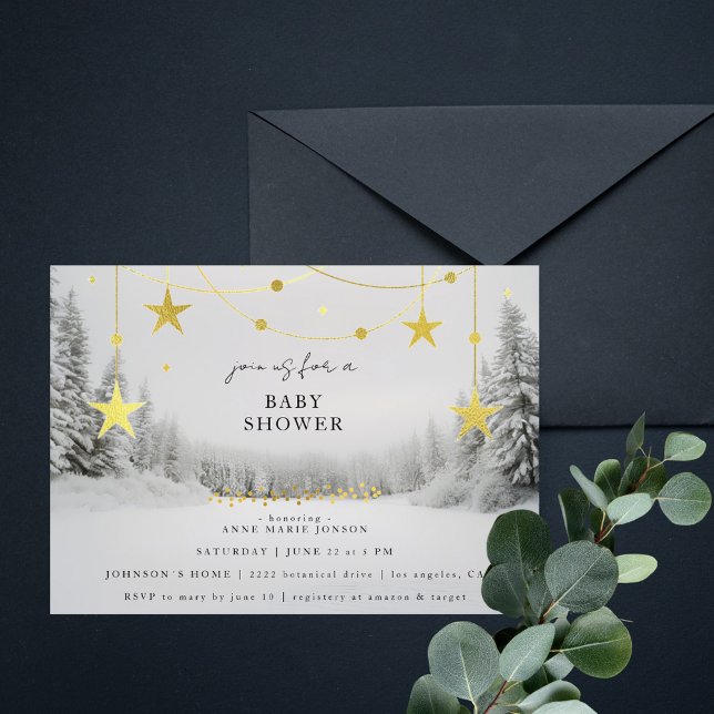 Winter Wonderland Chic Grey Gold Baby Shower Invitation (Creator Uploaded)