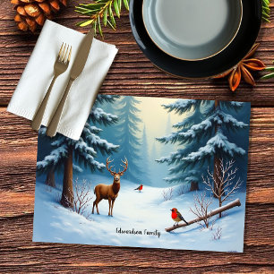 Winter wonderland Christmas family name Cloth Placemat
