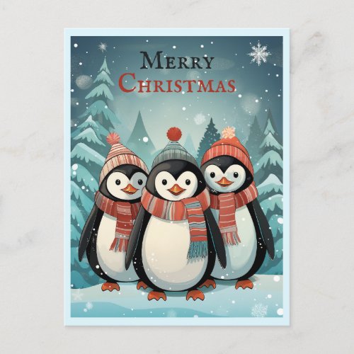 Winter Wonderland Christmas Penguins Greetings  Postcard
