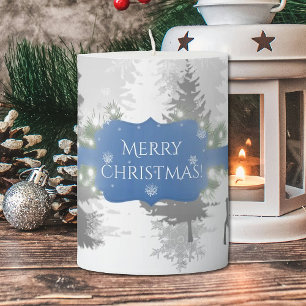 Winter Wonderland Christmas Pillar Candle - Blue