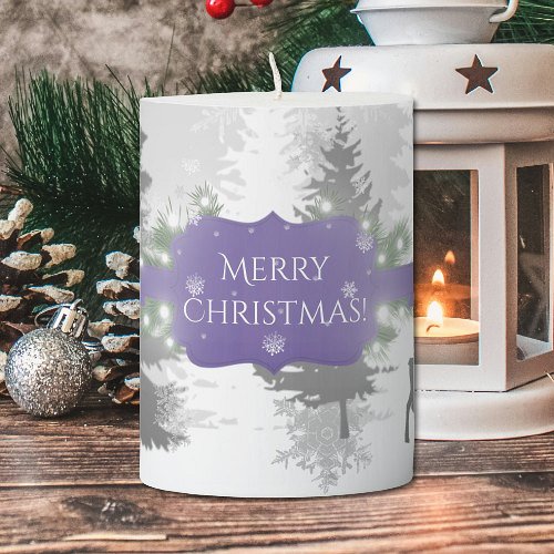 Winter Wonderland Christmas Pillar Candle _ Purple