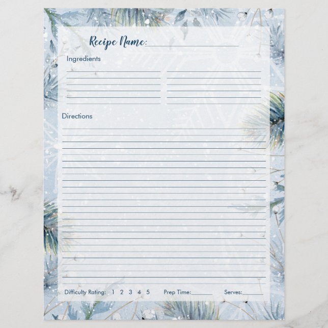 Winter Wonderland Christmas Recipe Binder Inserts Flyer (Front)