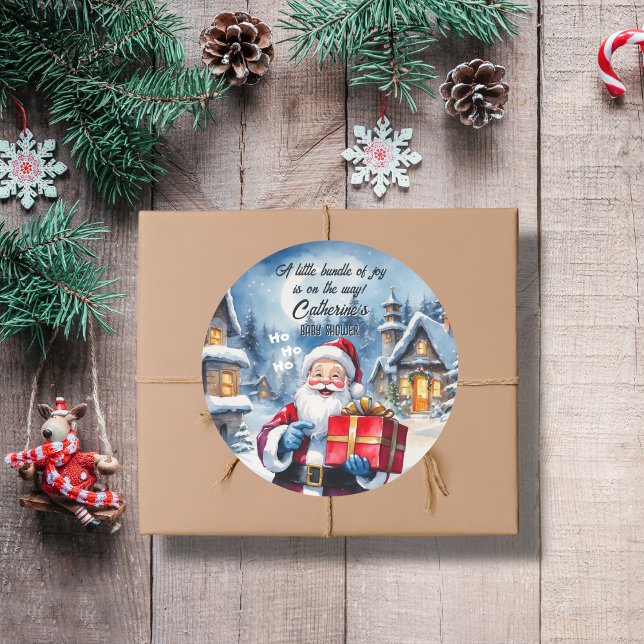 Winter Wonderland Christmas Santa Baby Shower  Classic Round Sticker (Creator Uploaded)