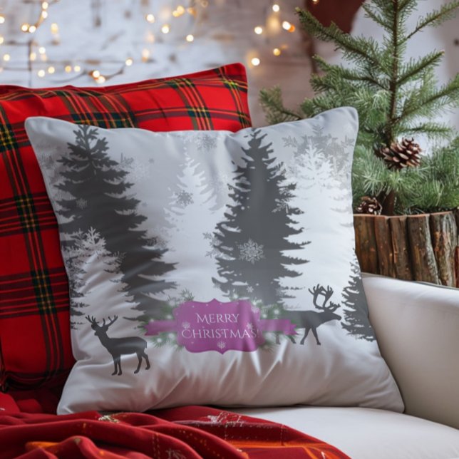 Winter Wonderland Christmas Throw Pillow - Magenta (Magenta Winter Wonderland Christmas Throw Pillow)