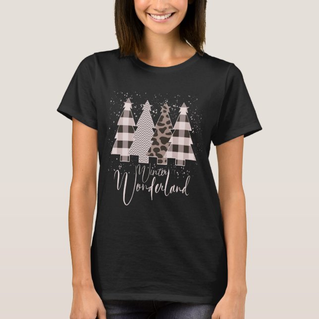 Winter Wonderland Christmas Tree Buffalo Plaid Leo T-Shirt (Front)