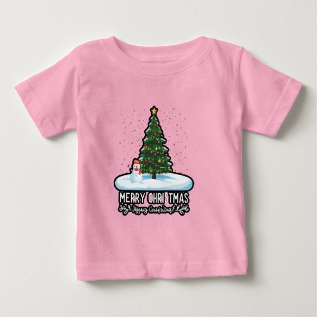 "Winter Wonderland: Christmas Trees, Snowmen & Rei Baby T-Shirt (Front)