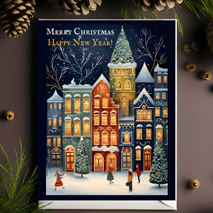 Winter Wonderland Cityscape Christmas & New Year  Postcard