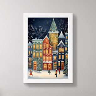 Winter Wonderland Cityscape Cute Christmas Gift Framed Art
