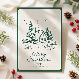 Winter Wonderland Cozy Cabin Christmas Greeting Holiday Card