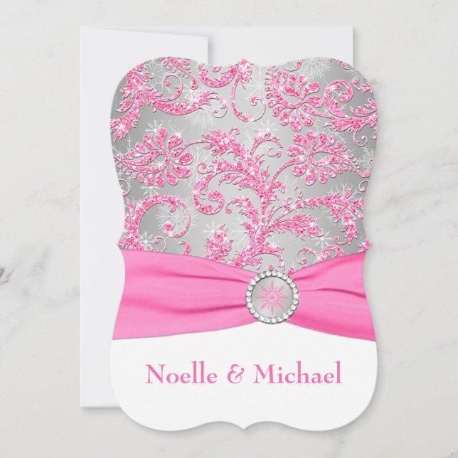 Winter Wonderland, Crystal Buckle Wedding - Pink 2 Invitation (Front)