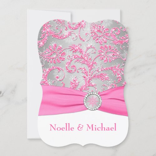 Winter Wonderland Crystal Buckle Wedding _ Pink 2 Invitation