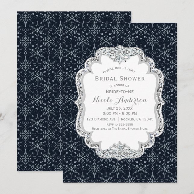 Winter Wonderland Crystal Snowflakes Bling Elegant Invitation (Front/Back)
