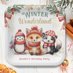 Winter Wonderland Cute Snow Animals Birthday Paper Plates