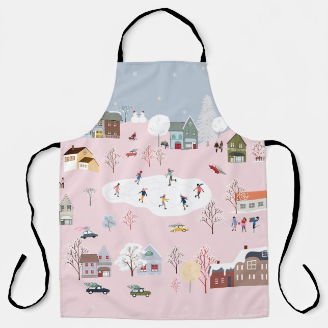 Winter wonderland: cute village pattern apron (Front)