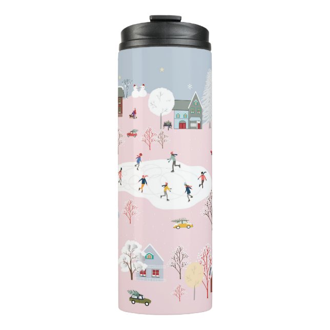 Winter wonderland: cute village pattern thermal tumbler (Front)