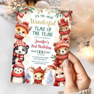 Winter Wonderland Cute Winter Animals 2nd Birthday Invitation