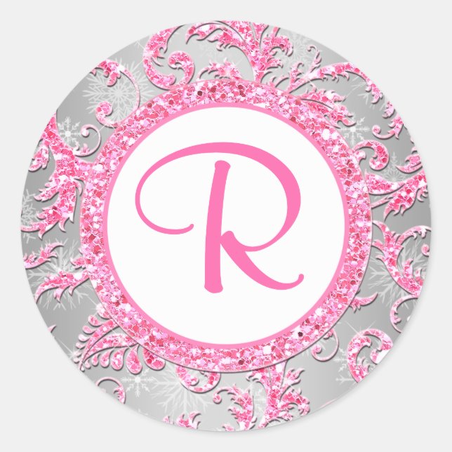 Winter Wonderland Damask Bat Mitzvah Sticker (Front)