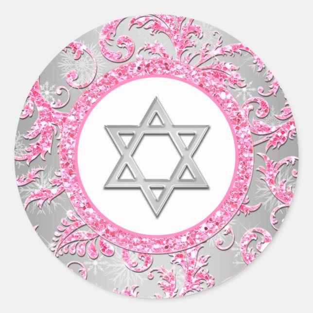 Winter Wonderland Damask Bat Mitzvah Sticker 2 (Front)