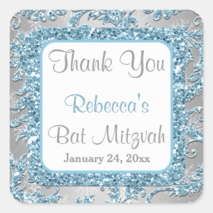 Winter Wonderland Damask Bat Mitzvah Sticker 4
