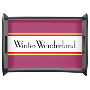 WINTER WONDERLAND Deep Rose White Stripes Serving Tray