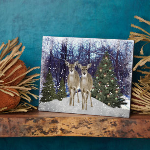 Winter Wonderland Deer and Christmas Tree Plaque
