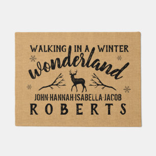Winter Wonderland Deer Branches Custom Burlap Doormat