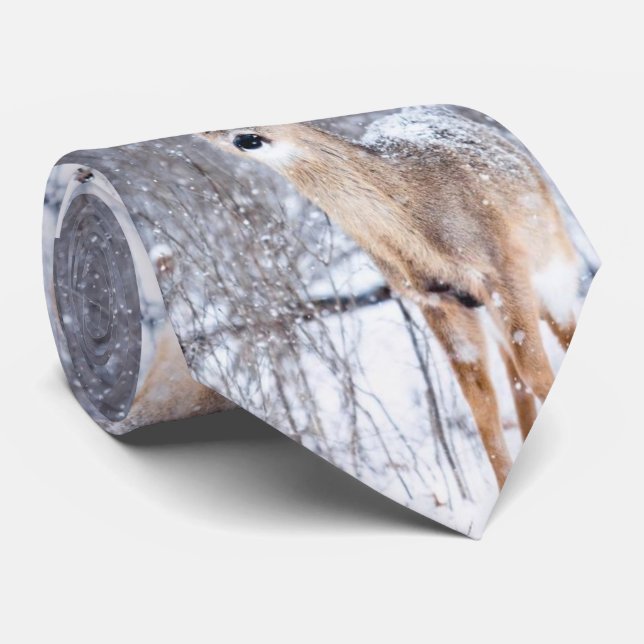 Winter Wonderland Deer Christmas Holiday Mens Neck Tie (Rolled)