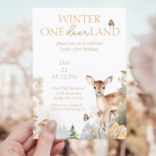 Winter Wonderland Deer First Birthday Invitation