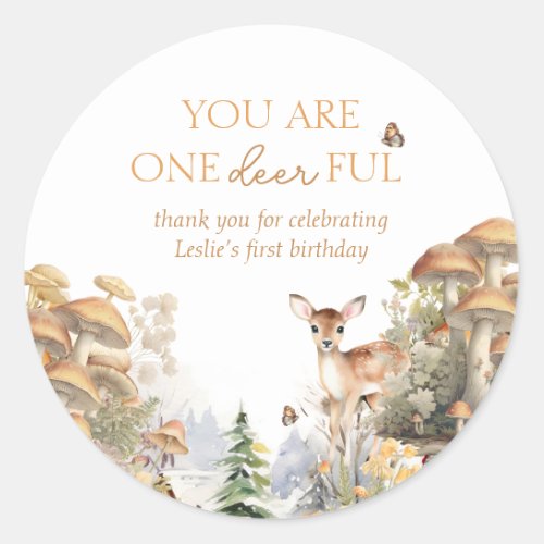 Winter Wonderland Deer First Birthday Thank You Classic Round Sticker