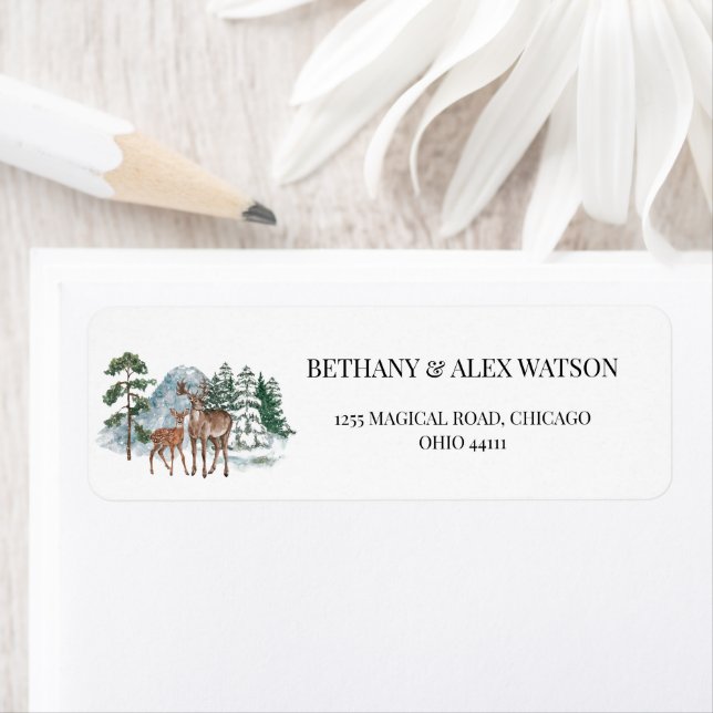 Winter Wonderland Deer Forest Snow Baby shower Label (Insitu)