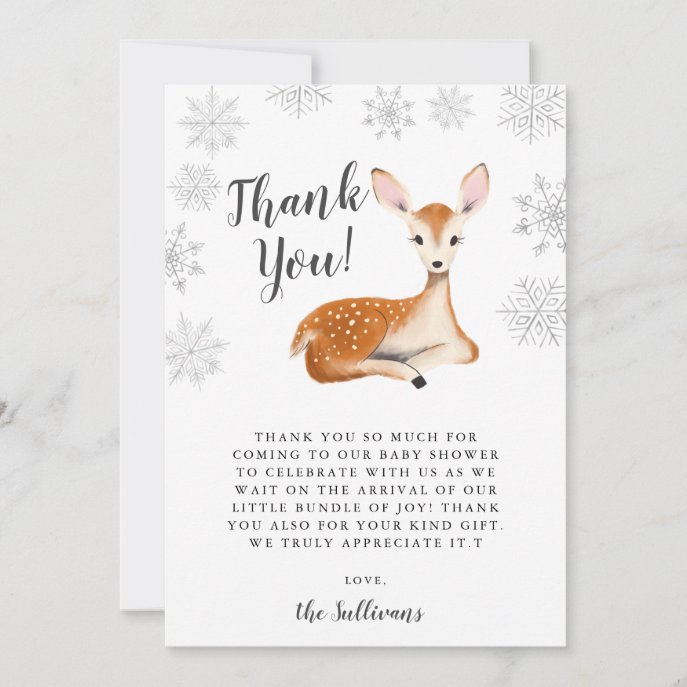 Winter Wonderland Deer Gender Neutral Baby Shower Thank You Card