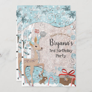 Winter Wonderland Deer Holiday Snow Birthday Party Invitation