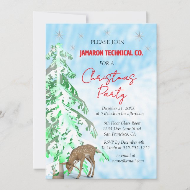 Winter Wonderland Deer & Pine Trees Holiday Party Invitation (Front)