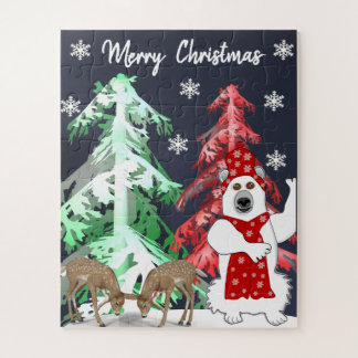 Winter Wonderland Deer, Tree, & Bear Christmas Jigsaw Puzzle