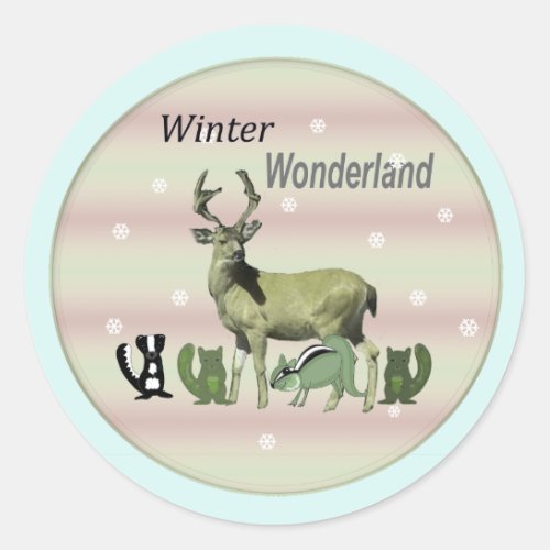 Winter Wonderland Deer Wildlife Round Sticker