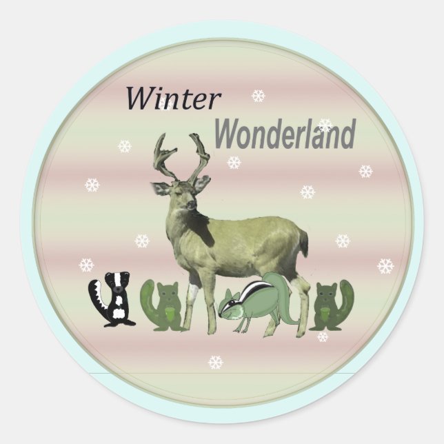 Winter Wonderland Deer Wildlife Round Sticker (Front)