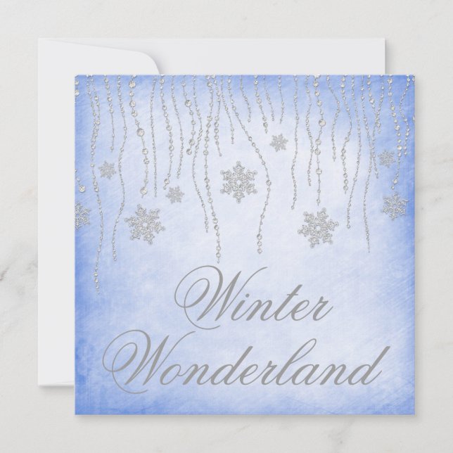 Winter Wonderland Diamond Snowflakes Prom Blue Invitation (Front)