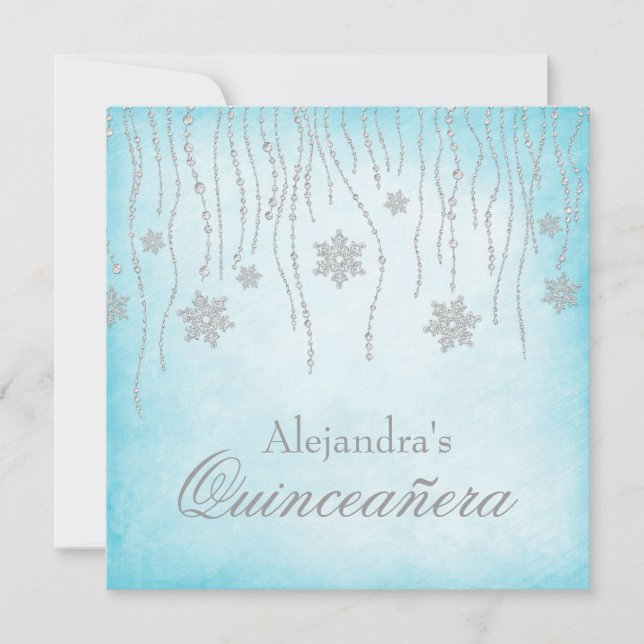 Winter Wonderland Diamond Snowflakes Quinceanera Invitation (Front)