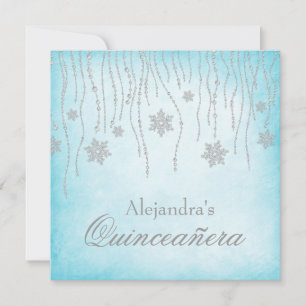 Winter Wonderland Diamond Snowflakes Quinceanera Invitation