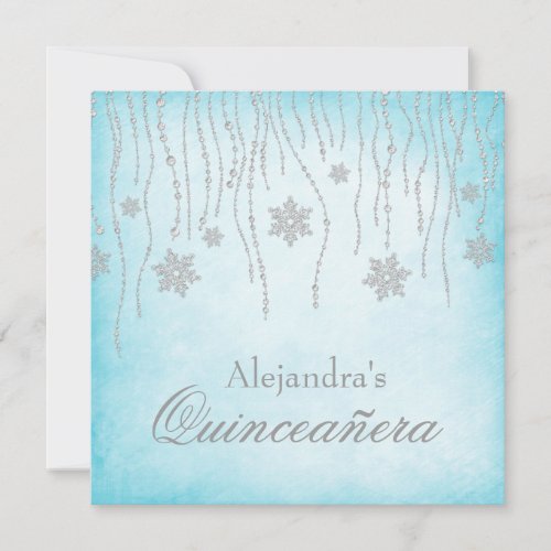 Winter Wonderland Diamond Snowflakes Quinceanera Personalized Invites
