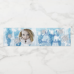 Winter Wonderland Diamond Snowflakes String Lights Water Bottle Label