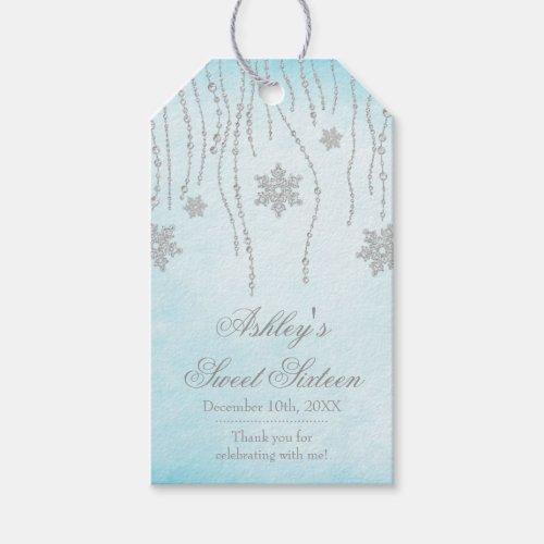 Winter Wonderland Diamond Snowflakes Sweet 16 Gift Tags