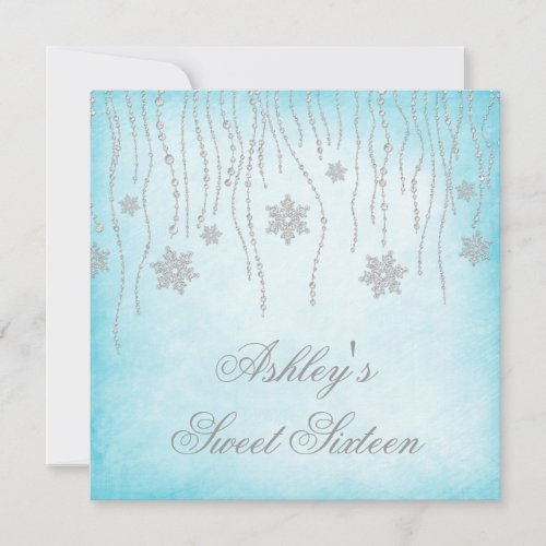 Winter Wonderland Diamond Snowflakes Sweet 16 Personalized Announcement
