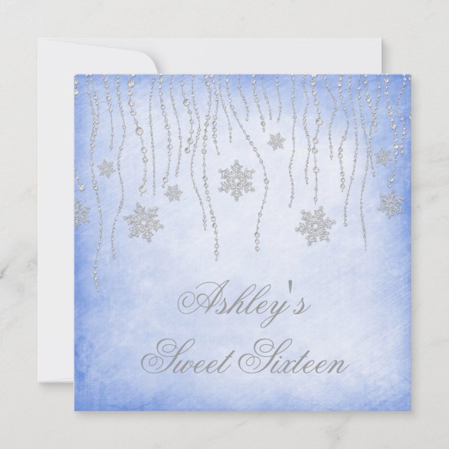 Winter Wonderland Diamond Snowflakes Sweet 16 Invitation (Front)