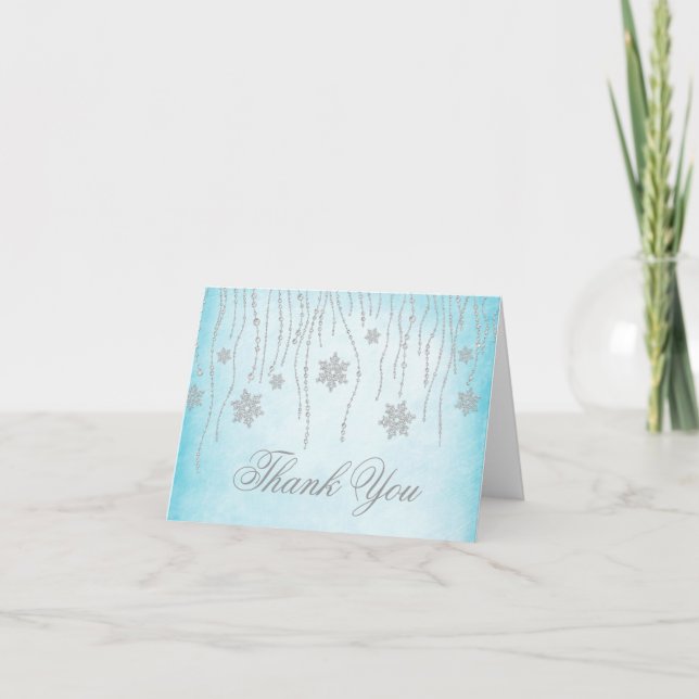 Winter Wonderland Diamond Snowflakes Thank You Card (Front)