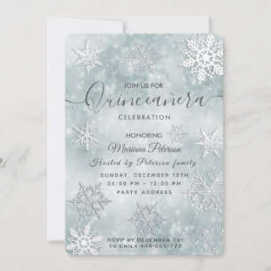 Winter wonderland dusty blue bokeh Quinceañera Invitation